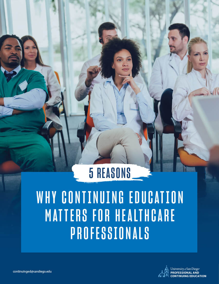 image of ebook cover featuring a woman with dark curly hair sitting in an audience of fellow healthcare workers