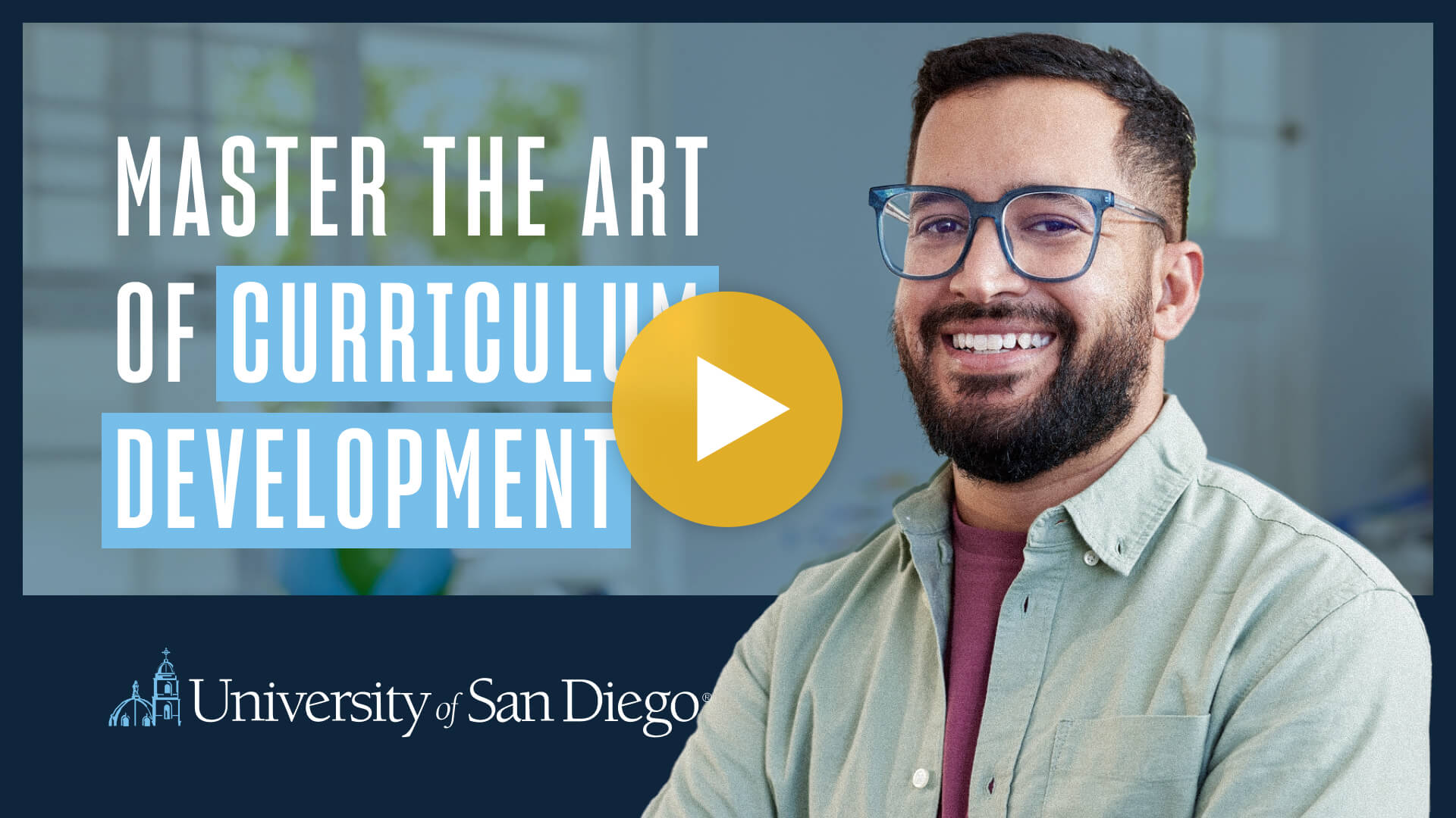 man with glasses and dark hair smiles at the camera, text says master the art of curriculum development