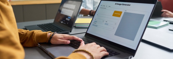 A student using AI on the computer in a classroom